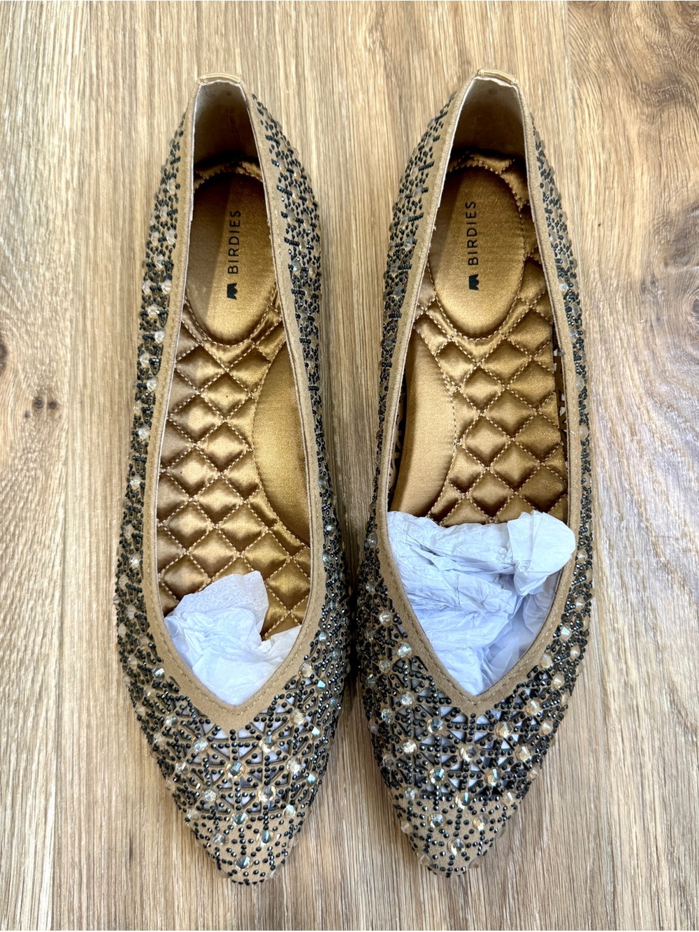 Birdies The Goldfinch Quartz Crystal Suede Embellished Flats Size 8.5 - Picture 5 of 11